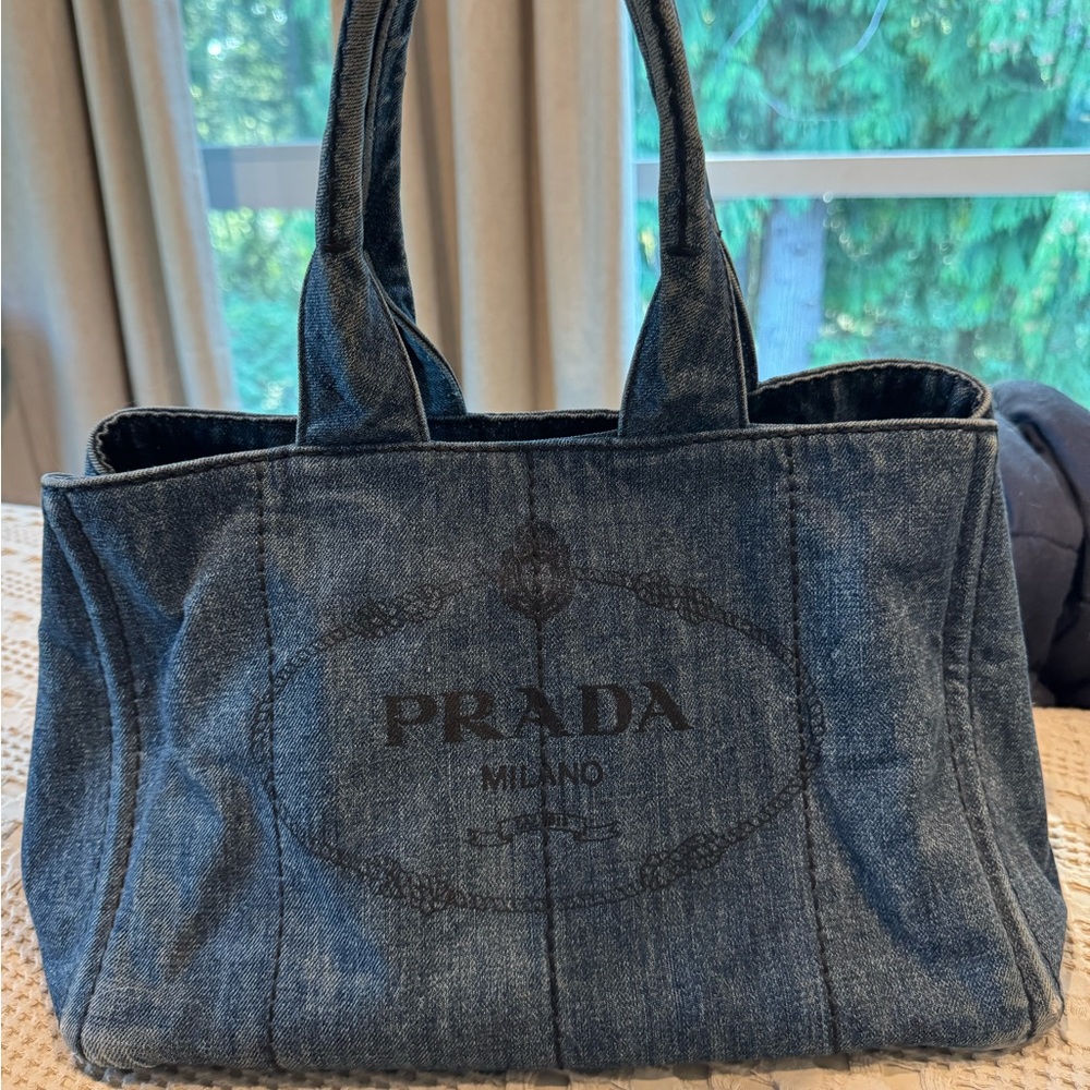 Prada Canapa Dark Blue Denim Tote medium